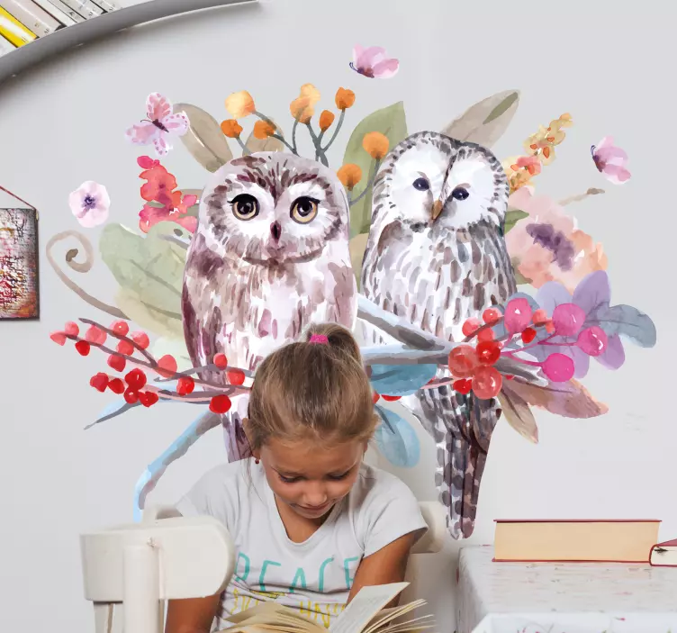 Træ med dyr fugl væg klistermærke - TenStickers