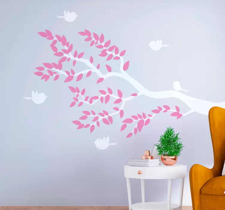 Træ med blade og fugle wallsticker - TenStickers