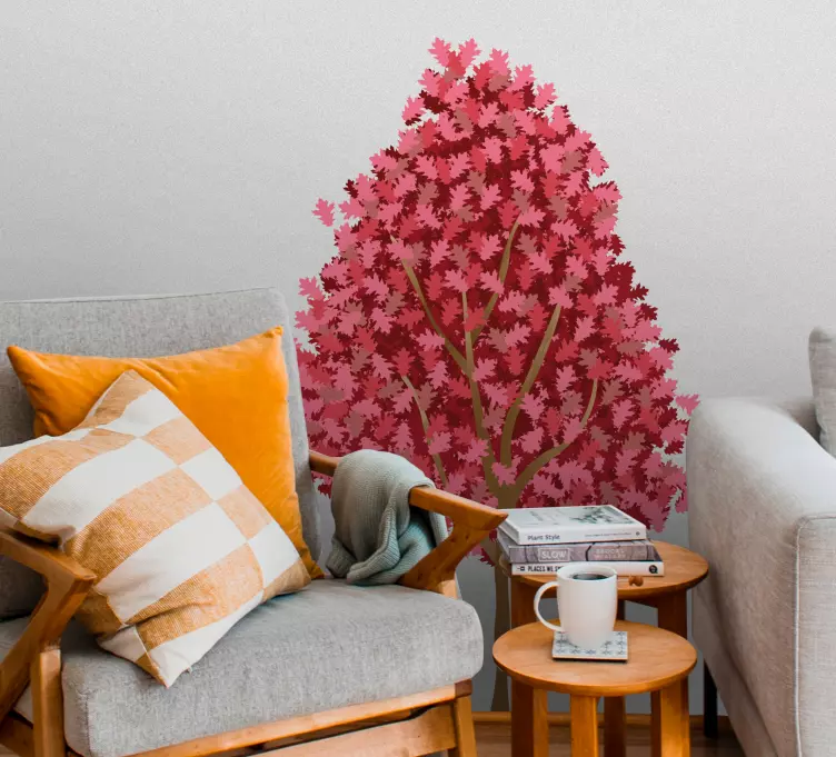Træ lyserøde blomster væg klistermærker til spisestue - TenStickers