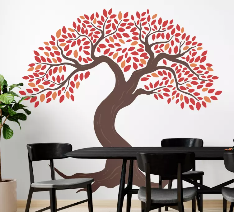Træ med røde blade væg klistermærke til soveværelse - TenStickers
