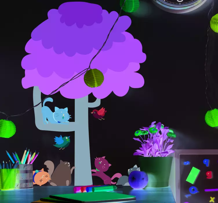 Træ og fire katte vægklistermærke - TenStickers