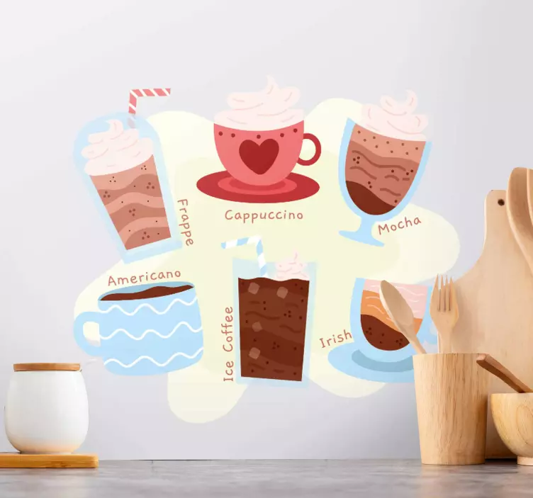 Typer kaffekopper drikke klistermærke - TenStickers