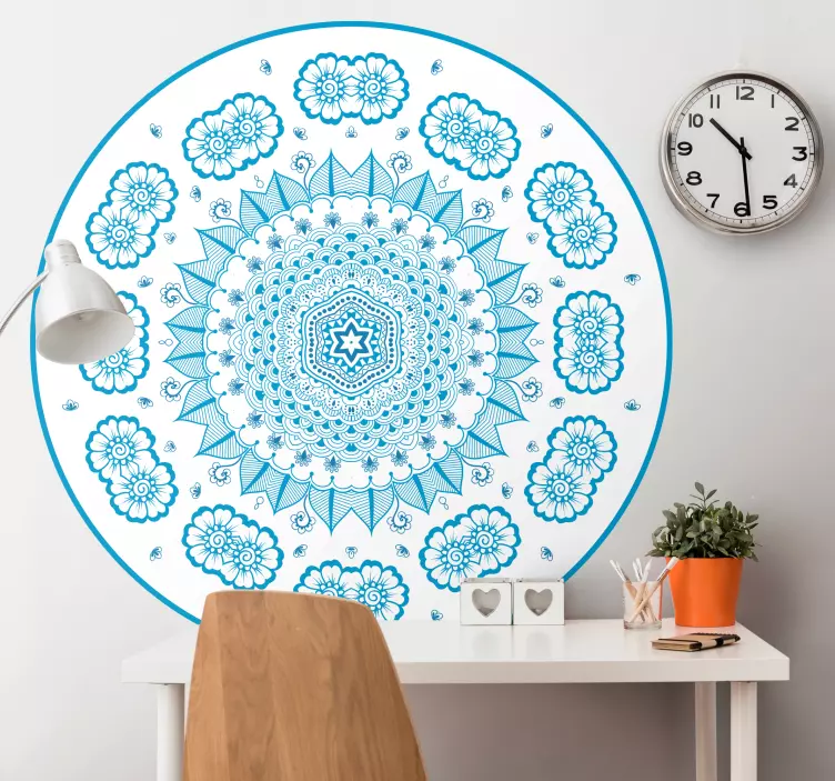 Blå botanisk mandala wallsticker dyr - TenStickers