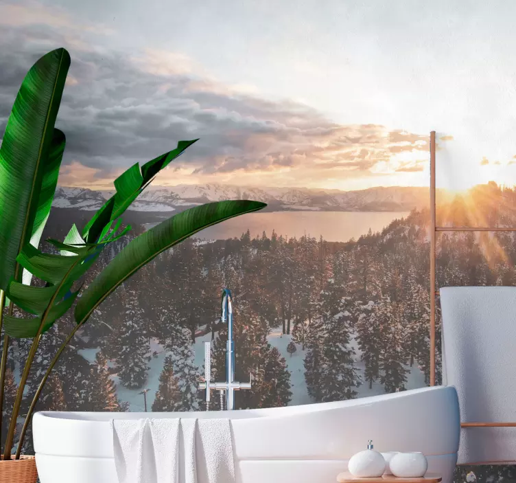Udsigt over bjergsøen brusebad skærm klistermærke - TenStickers