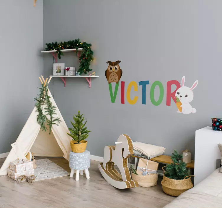 Ugle kanin brugerdefineret navn illustration wallsticker - TenStickers