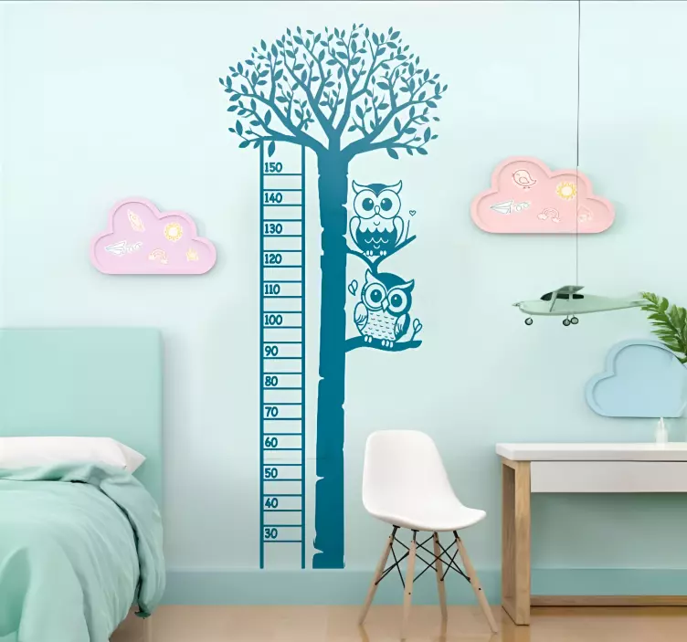 Ugler i træ højdemåler wallsticker - TenStickers