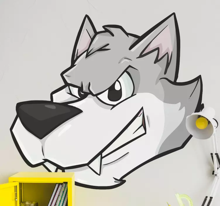 Ulv tegneserie grå ondt grin vilde dyr mærkat - TenStickers