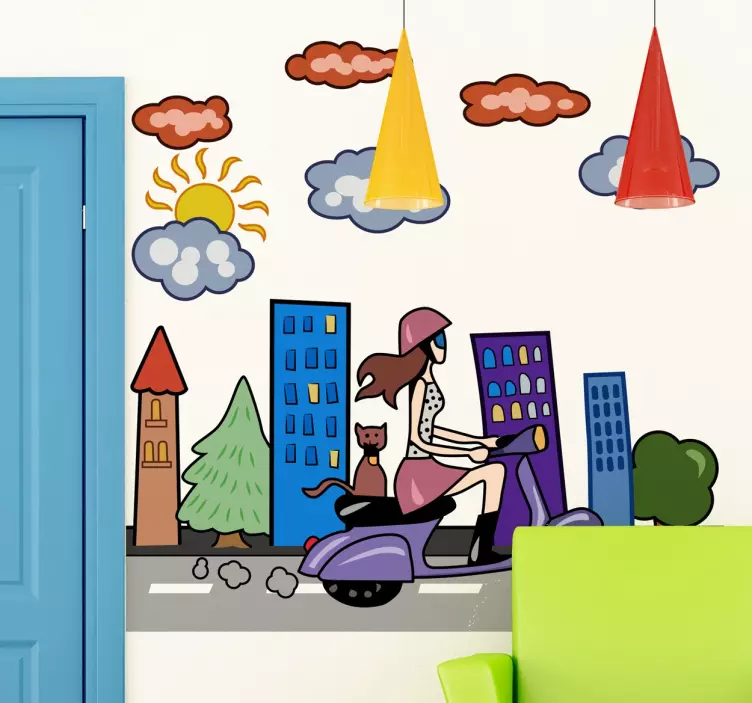 Urban pige på scooter klistermærke - TenStickers