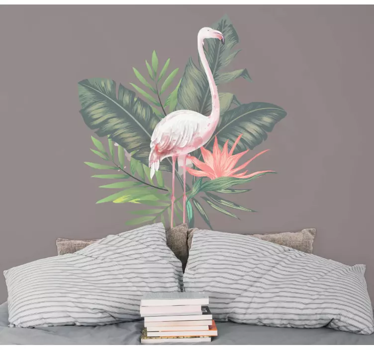 Vandfarvet flamingo og monstera blade sticker - TenStickers