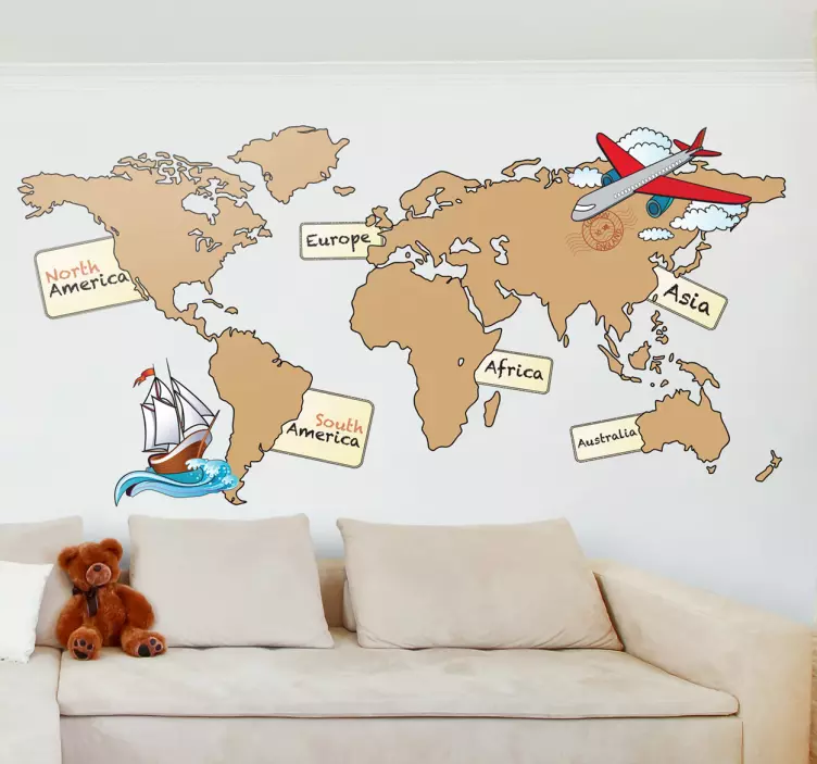 Verdenskort børneværelset wallsticker - TenStickers