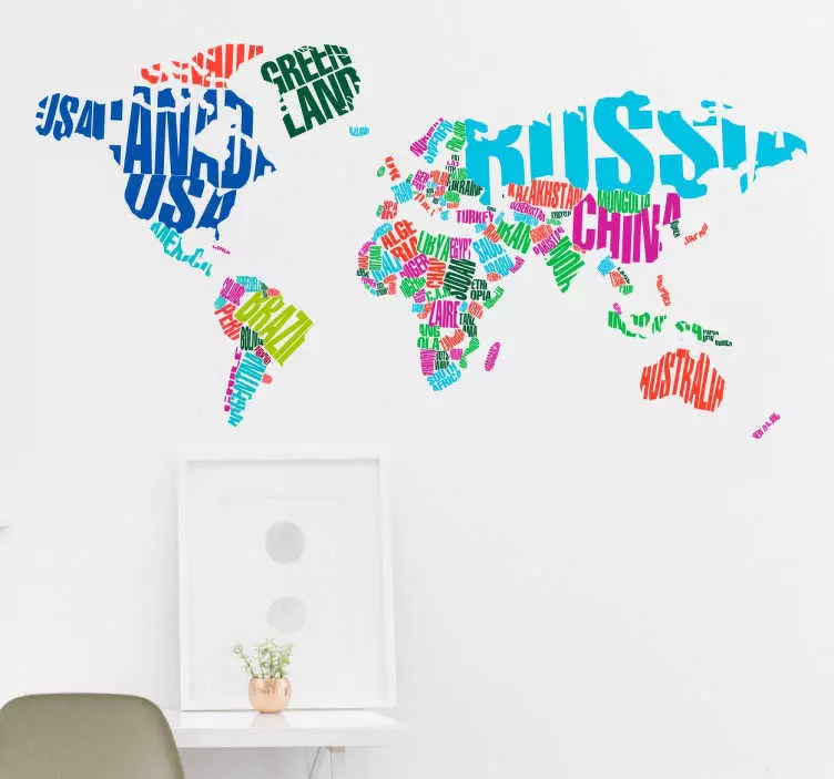 Verdenskort wallsticker med tekst - TenStickers