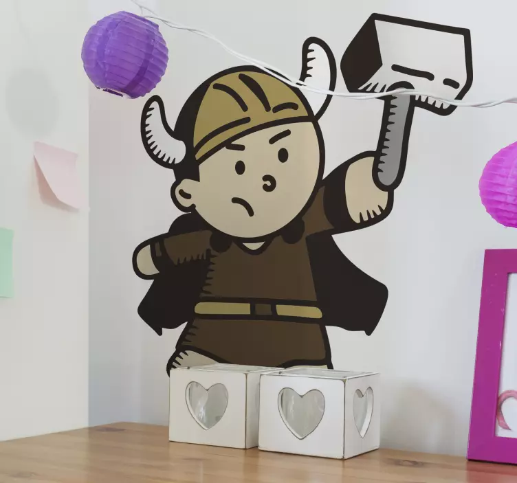 Viking, cartoon, holde, hammer, karakter, sticker - TenStickers