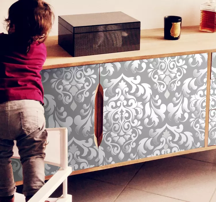 Vintage grå blomster mønster møbler klistermærke - TenStickers