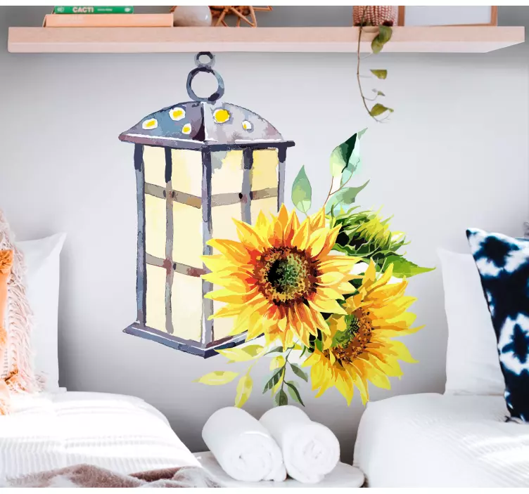 Vintage lanterne med solsikke blomster klistermærke - TenStickers