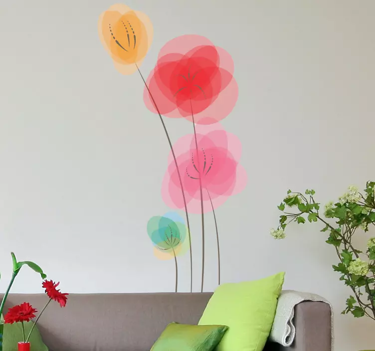 Wallsticker til stuen med blomster valmuer - TenStickers