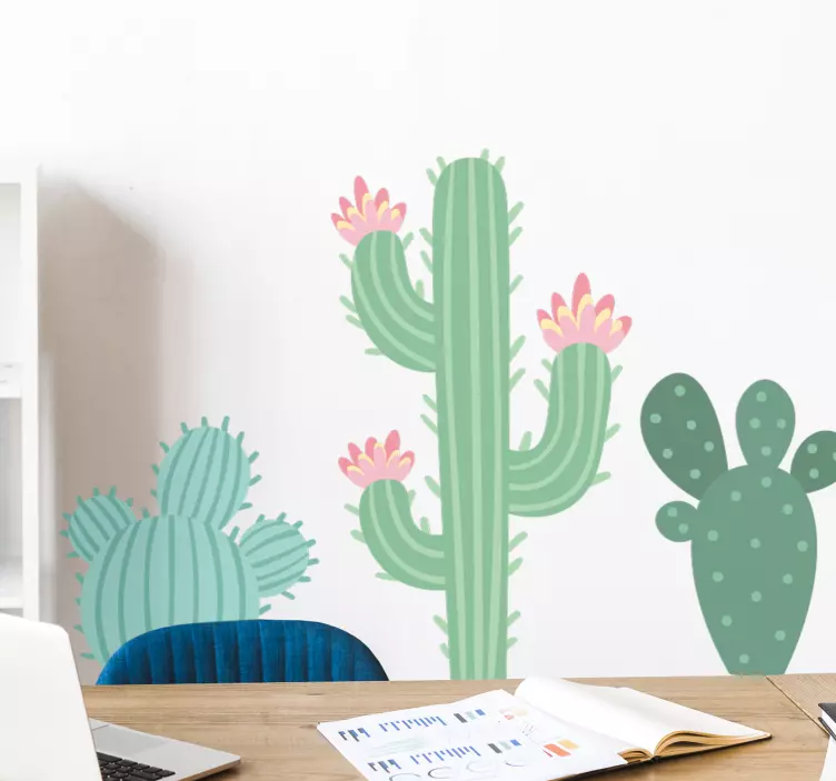 Wallsticker dyr farverigt kaktus trio - TenStickers