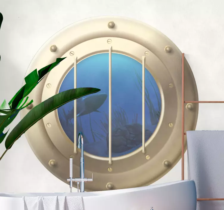 Wallsticker dyr underwater udsigt gennem porthole - TenStickers