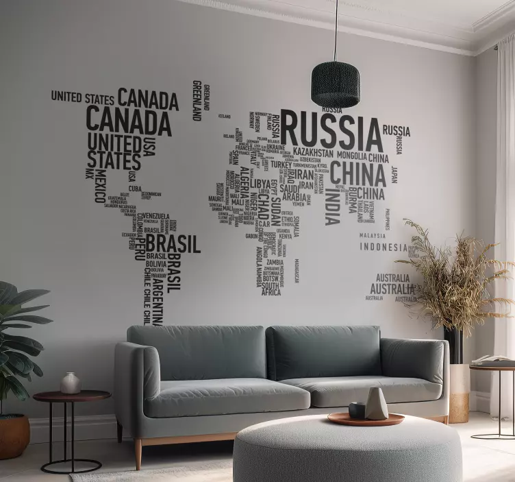 Wallsticker verdenskort landenavne - TenStickers