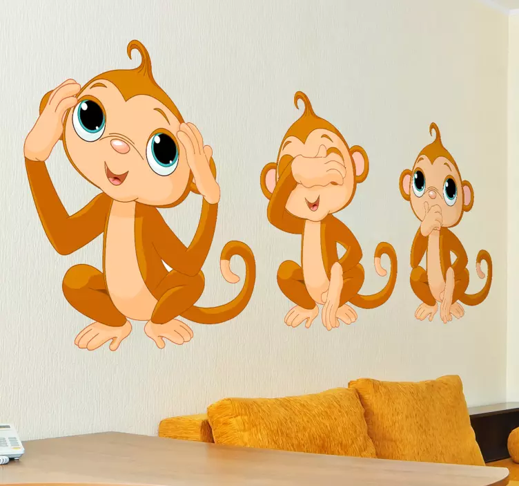 Wallstickers børneværelset tre aber - TenStickers