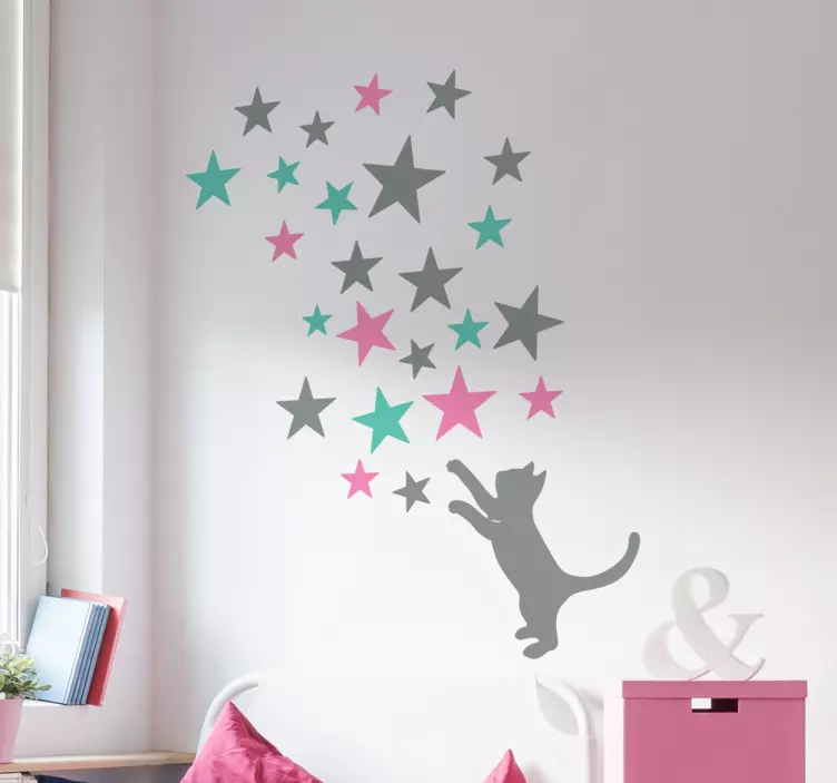 Wallstickers Kat fanger stjerner - TenStickers