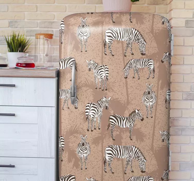 Zebra og palmer brun køleskab klistermærke - TenStickers