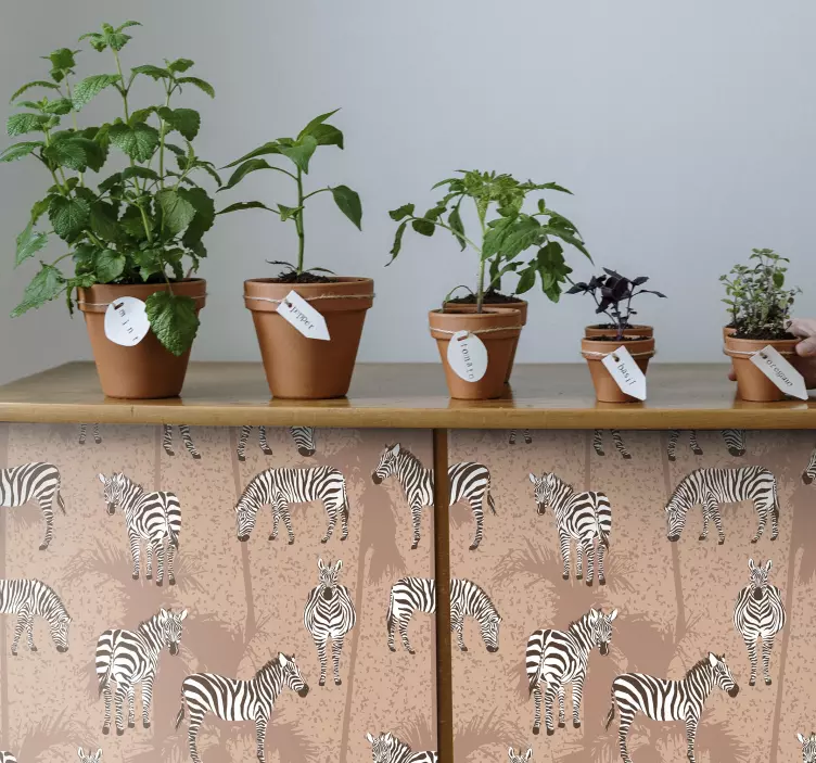 Zebra og palmer brunt møbler klistermærke - TenStickers