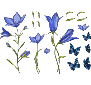 Blå blomster med sommerfugle folie til møbler - TenStickers