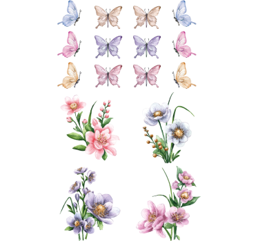 Farverige blomster og sommerfugle vindues klistermærke - TenStickers