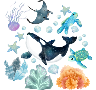 Akvarel undervandsmotiv wallsticker - TenStickers