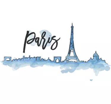 Akvarel paris by skyline silhuet væg klistermærke - TenStickers