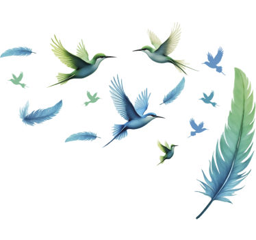 Blå fjer med fugle wallsticker - TenStickers