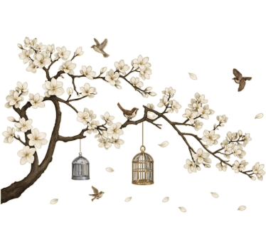 Blomstertræ med fugle stue wallsticker - TenStickers