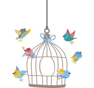 Fugle og bur fugl wallsticker - TenStickers