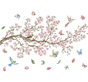 Wallsticker kirsebærblomst med fugle - TenStickers