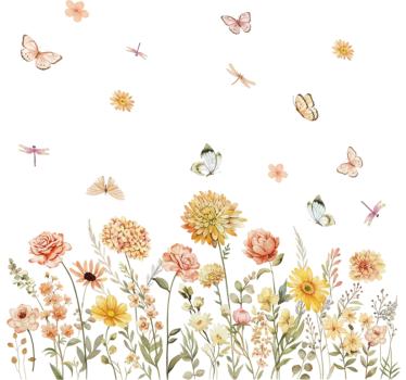 Wallsticker vildblomstereng med sommerfugle - TenStickers