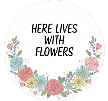 Tilpasses klistermærke her bor med blomster - TenStickers
