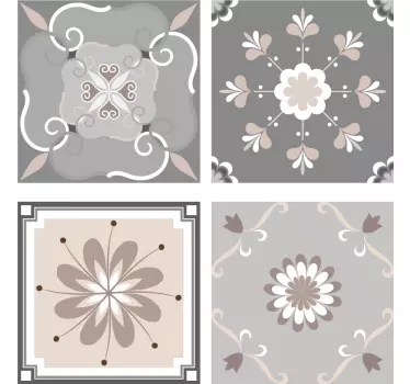 Beige ornamenter blomster væg klistermærke - TenStickers