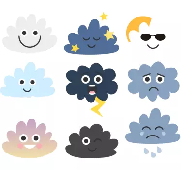 Klistermærke til vindue Skyer med ansigter illustration - TenStickers