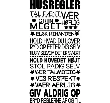 Husregler hjemmetekst vægdekor - TenStickers