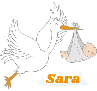 Stork med baby og navn baby mærkat - TenStickers