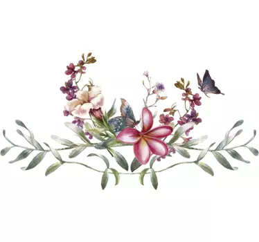 Akvarel sommerfugl & blomster blomstermærke - TenStickers