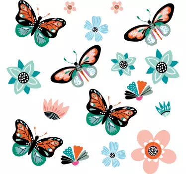 Klistermærke til cykel med sommerfugle og blomster - TenStickers