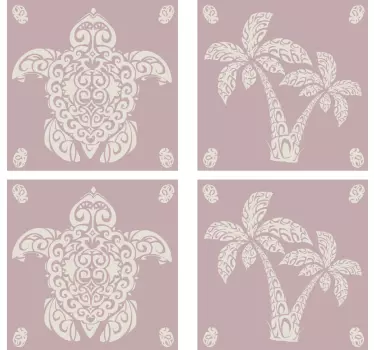Klistermærke med hawaisk skildpadde og palme - TenStickers