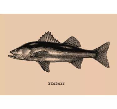 Realistisk seabass hånd tegne fisk vægoverføringsbillede - TenStickers