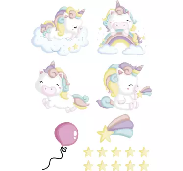 Fluffy enhjørninger eventyr vægoverføringsbillede - TenStickers
