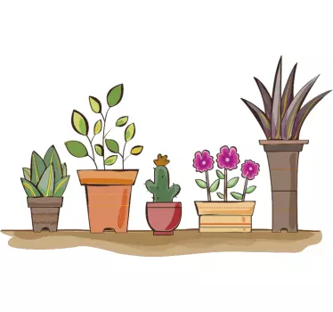 Akvarel hylder med planter blomster vægoverføringsbillede - TenStickers