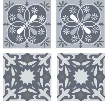 Blå originale blomsterfliser overføringsoverføringsbillede - TenStickers