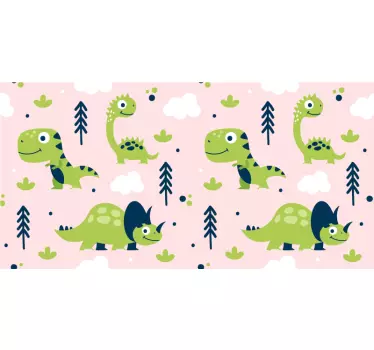 Små grønne dinosaurer på lyserøde baggrundsmærkater til møbler - TenStickers