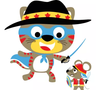 Spiller kat og mus illustration væg kunst mærkat - TenStickers