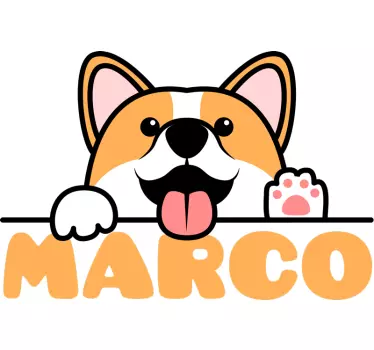 Sød corgi hundepote med navn børnesoveværelse væg klistermærke - TenStickers